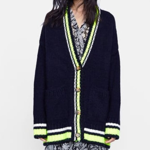 ZARA CONTRASTING FLUORESCENT CARDIGAN SZ S - Picture 3 of 8